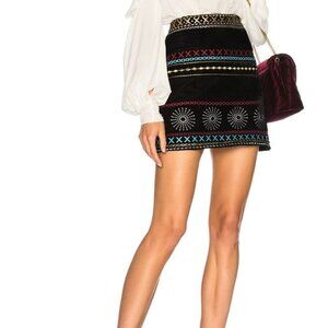 Dodo Bar Or Liya Skirt Black Velvet Embroidered Size 42